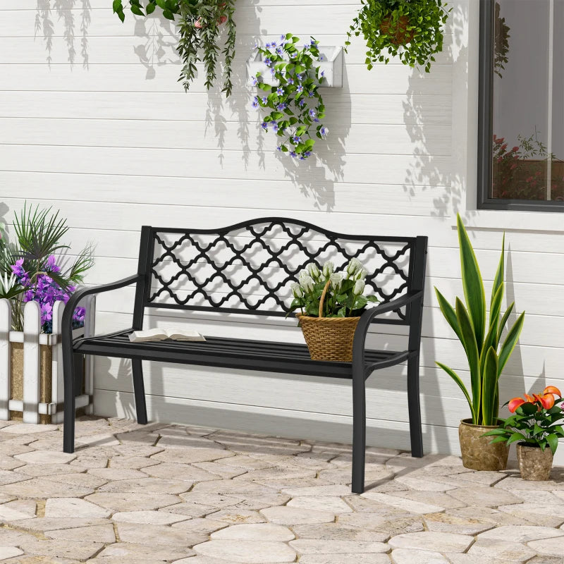 Antique Black 2-Seater Steel Garden Loveseat