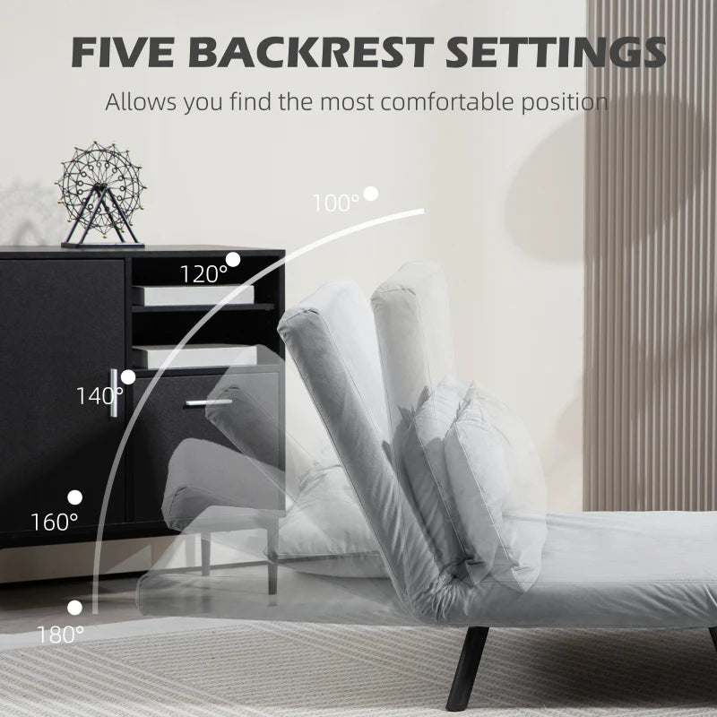 Velvet-Feel Double Sofa Bed with Pillows in Light Grey - Versatile 4-in-1 Design for Comfort and Style