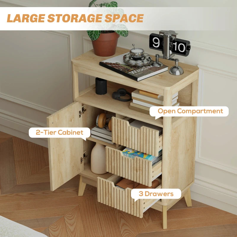 Elegant Small Sideboard with Drawers & Adjustable Shelf - Natural Wood Finish for Stylish Storage Solutions