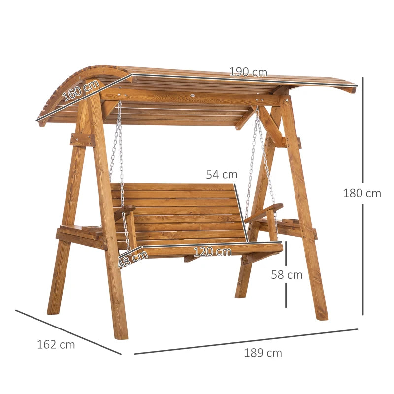 2 Seater Wooden Swing Bench With Adjustable Canopy