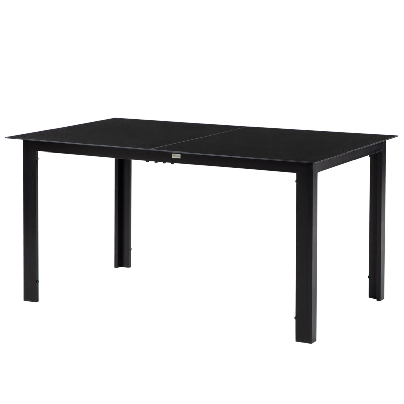 Black 6-Seater Outdoor Aluminium Dining Table with Glass Top