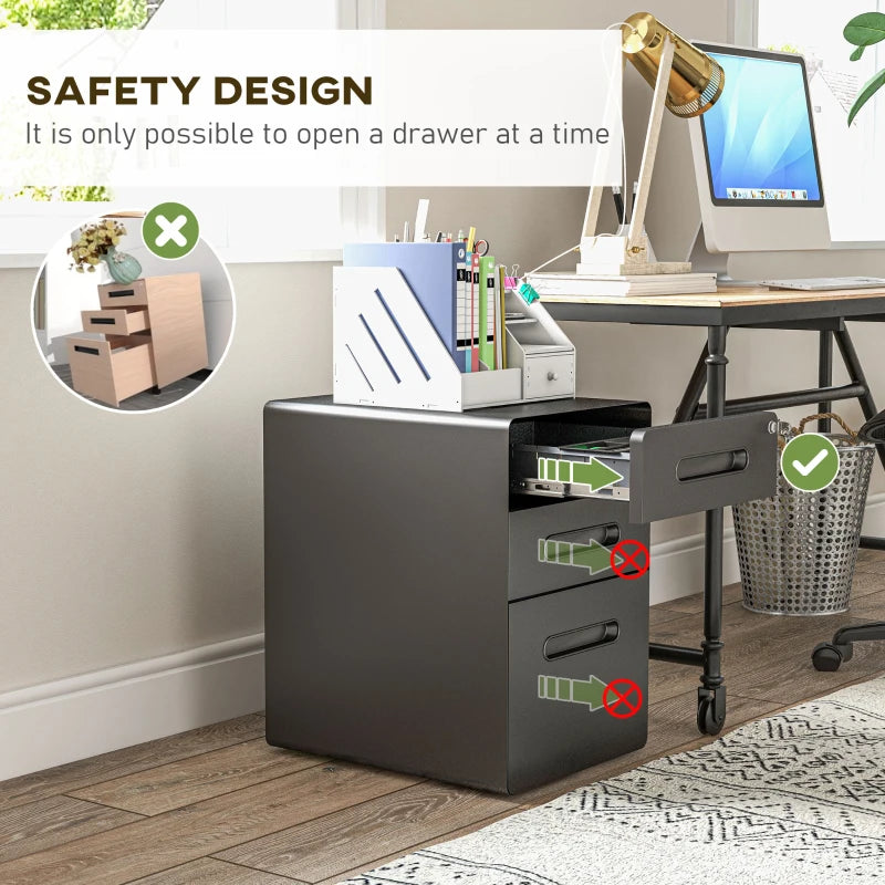 Vinsetto Lockable File Cabinet - 3 Drawer Vertical Office Storage for A4, Letter, Legal Size - Anti-Tilt, Pre-Assembled, Black