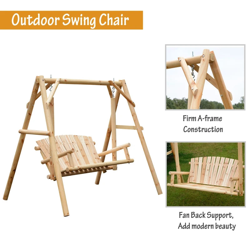 Wooden Outdoor 2 Seater Swing Chair - Garden Porch Hammock Bench