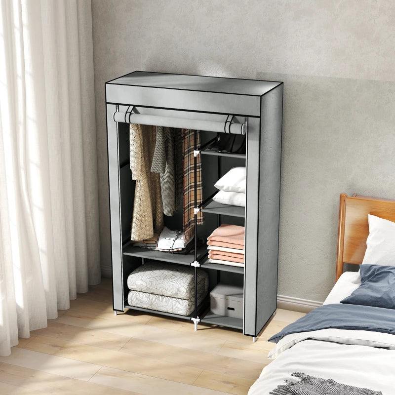 Portable Fabric Wardrobe with 6 Shelves and Hanging Rail Light Grey 103x43x162.5 cm