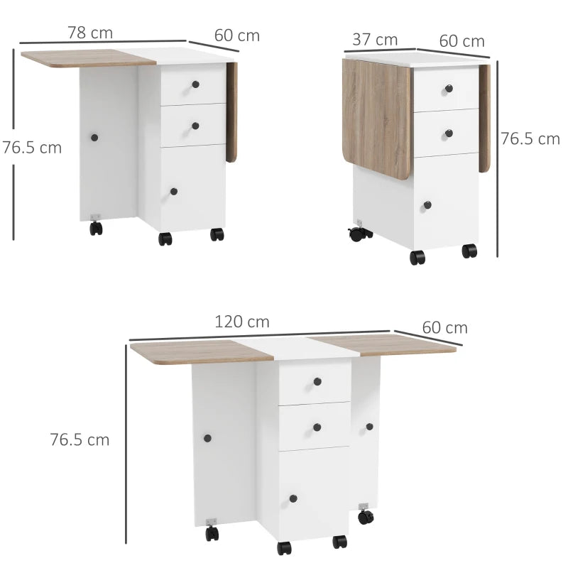 Multi-Storage Drop Leaf Dining Table for 6 - Stylish Oak & White Finish, Space-Saving Design for Modern Homes