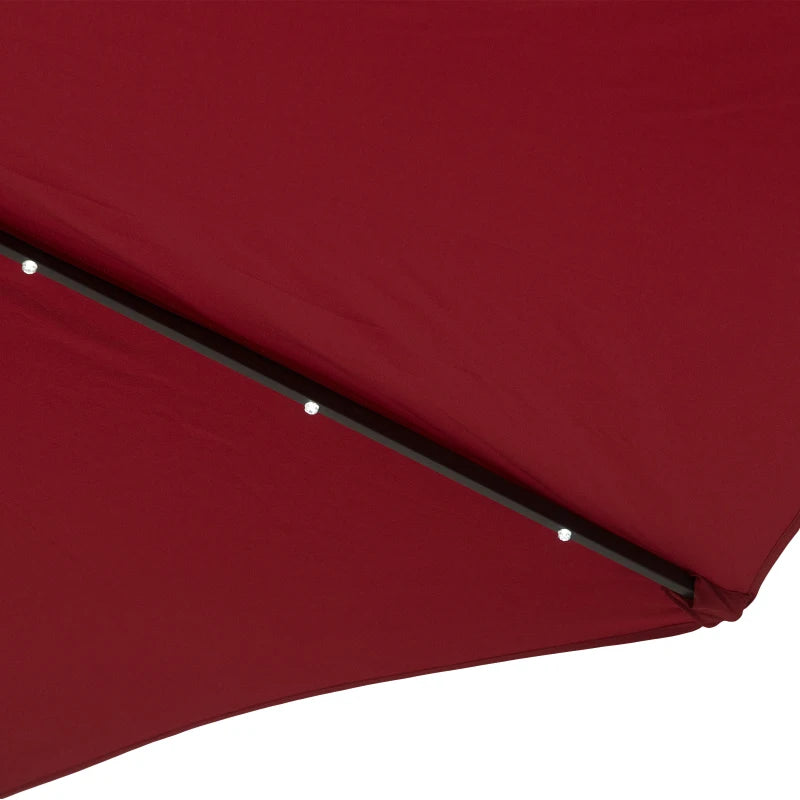 Red 2.7m Patio Garden Umbrella with Tilt Crank and LED Lights