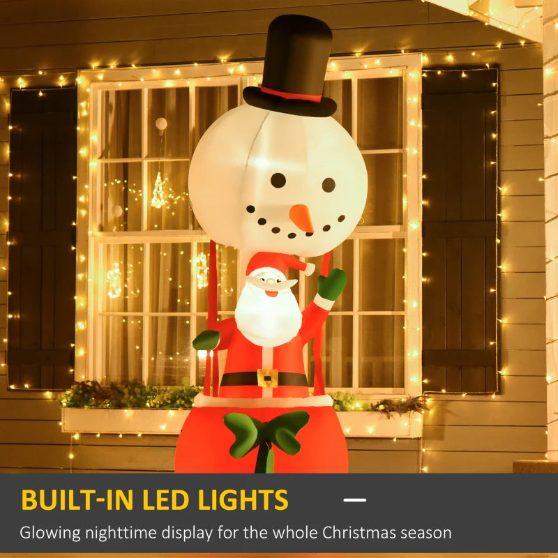 8ft Christmas Inflatable Santa Claus Snowman Hot Air Balloon - LED Outdoor Indoor Xmas Decoration, Blow Up Holiday Decor