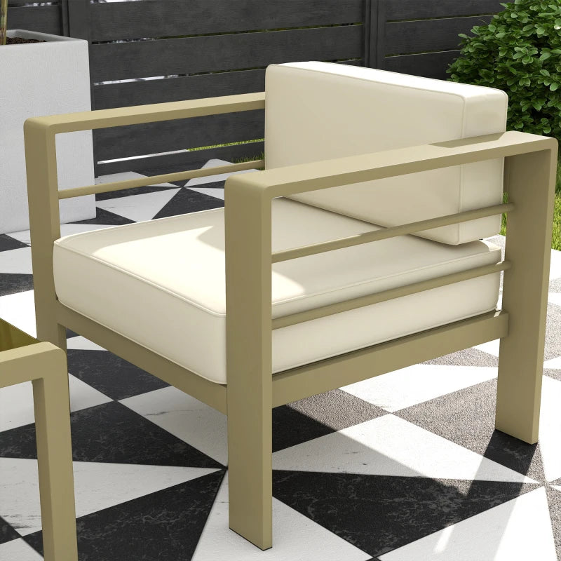 Light Cream/Gold Metal Garden Sofa, Table & Chair