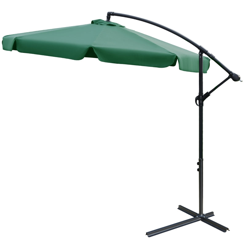 Green Cantilever Garden Parasol with Crank Handle - Outdoor Sun Shade