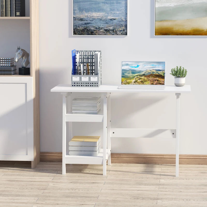 Compact White Computer Desk with Storage Shelves - Study Table & PC Workstation for Home Office, Easy Assembly, 120x51cm