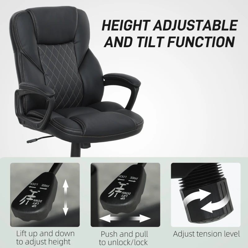 High Back Executive Office Chair - PU Leather Swivel Desk Chair with Tilt, Armrests & Adjustable Height - Black