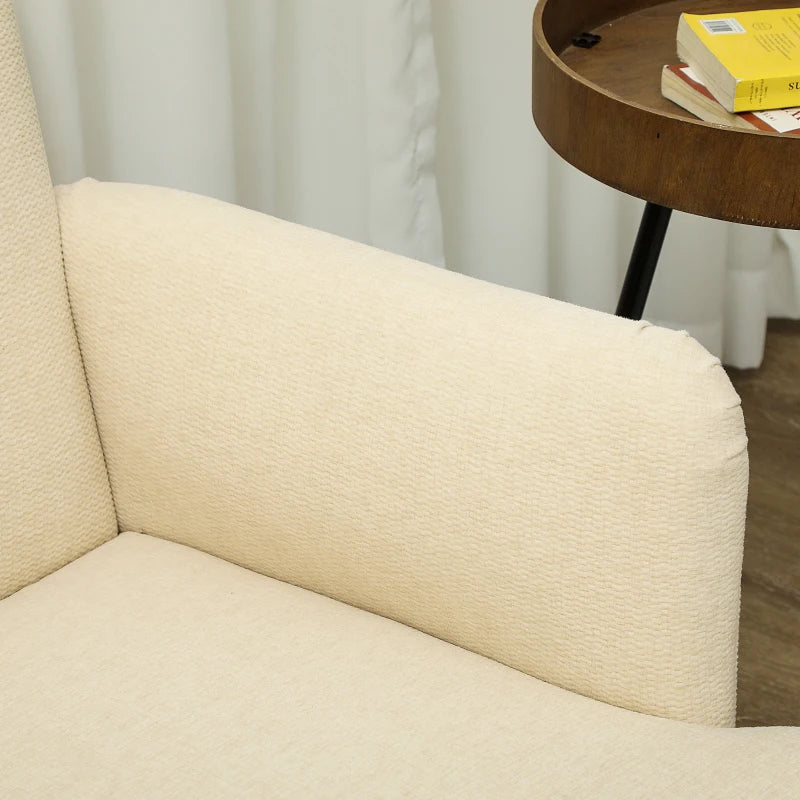 Velvet Feel Fabric 2 Seater Sofa - Small Loveseat with Thick Padding and Wooden Legs in Cream White