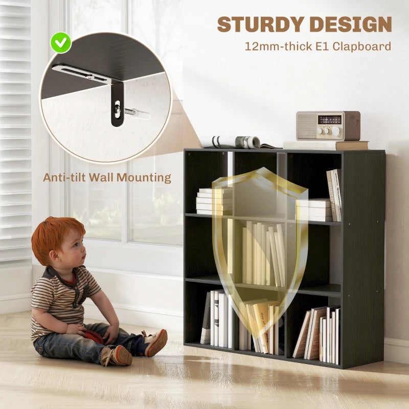 Stylish Nine-Cube Storage Shelf in Black - Versatile Organizer for Home, Office, and Kids' Rooms - Perfect for Storage Solutions