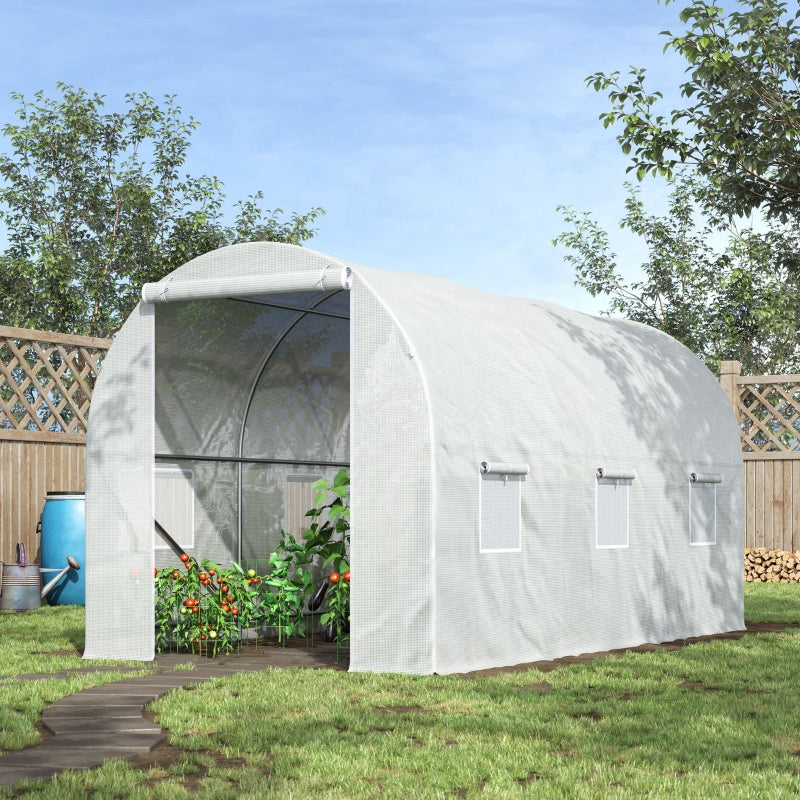 Green Walk-in Garden Greenhouse with Mesh Windows, 3.5 x 2 x 2 m