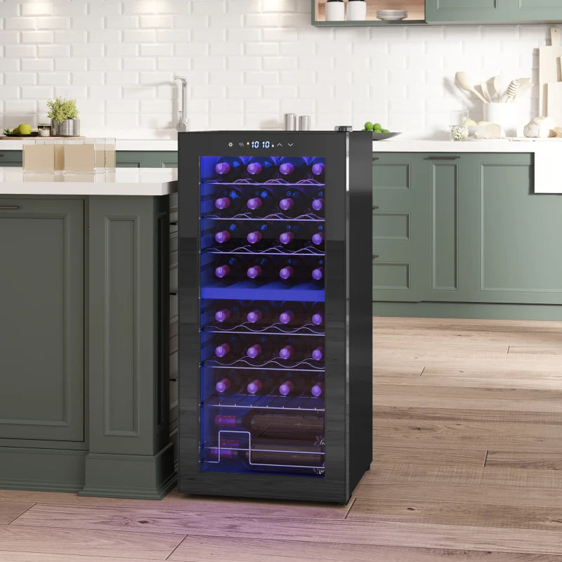 32 Bottle Dual Zone Wine Fridge - Black, Adjustable Temperature 5-18°C, Perfect for Wine Lovers & Collectors