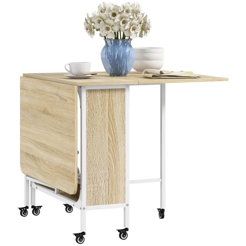Unique Six-Person Drop Leaf Dining Table - Stylish Natural Wood & White Finish for Modern Dining Spaces