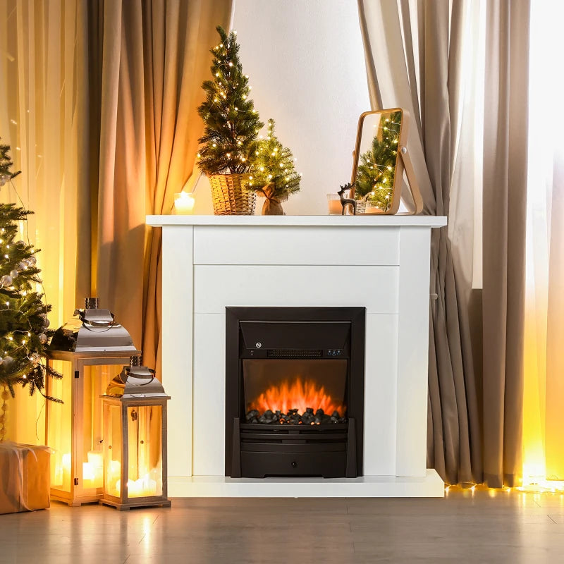 Modern Electric Fireplace Suite with LED Flames Remote Control Adjustable Heat Marble Surround
