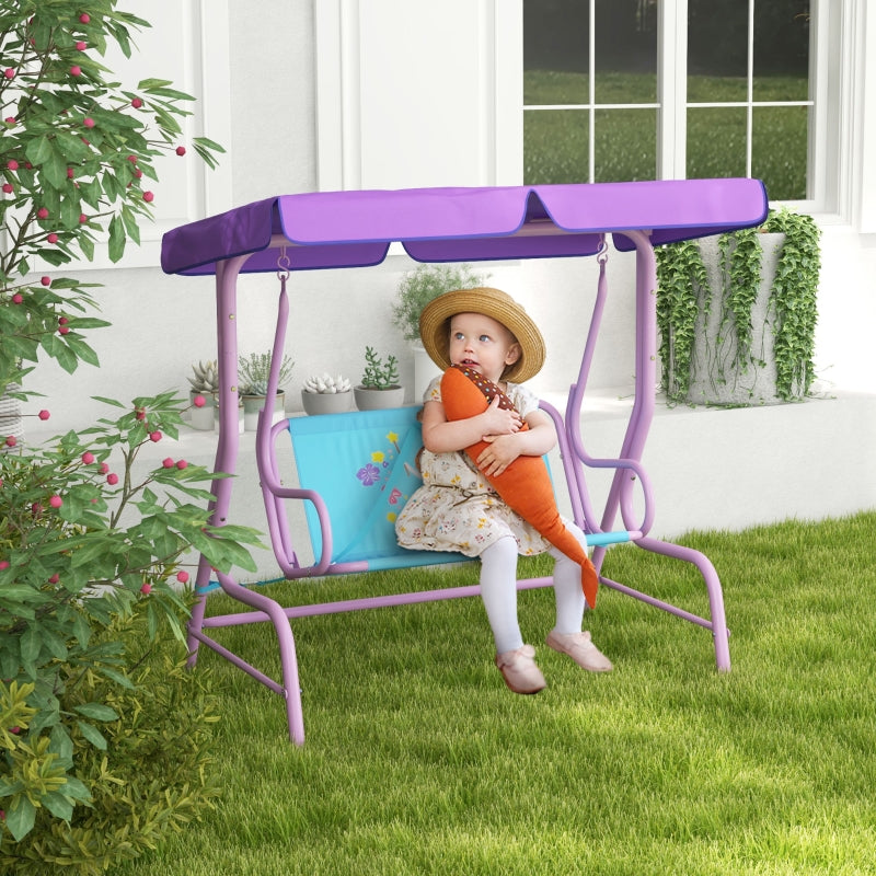 Fairy Themed Kids Garden Swing Chair - Pink, 2-Seater with Canopy & Safety Belts