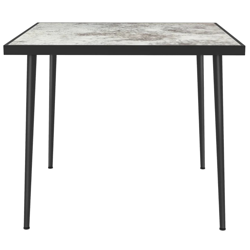 Grey Square Outdoor Dining Table for 4 with Marble Glass Top