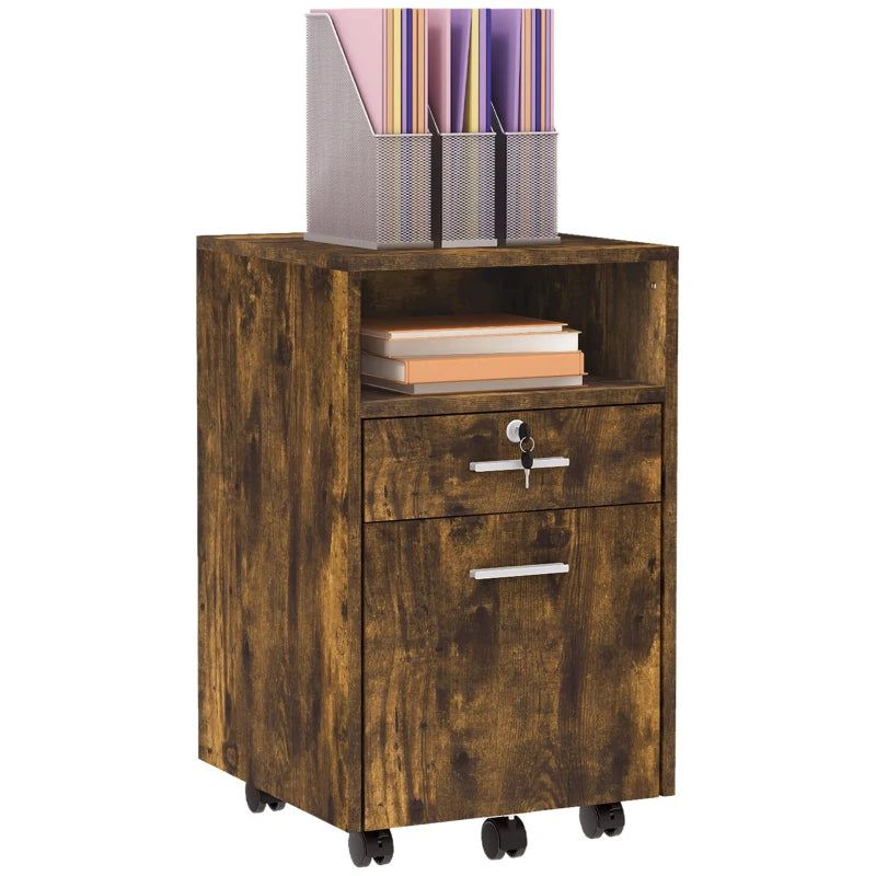 Vinsetto Lockable Two-Drawer Filing Cabinet on Wheels - Stylish Wood-Effect Storage Solution for Home Office Organization