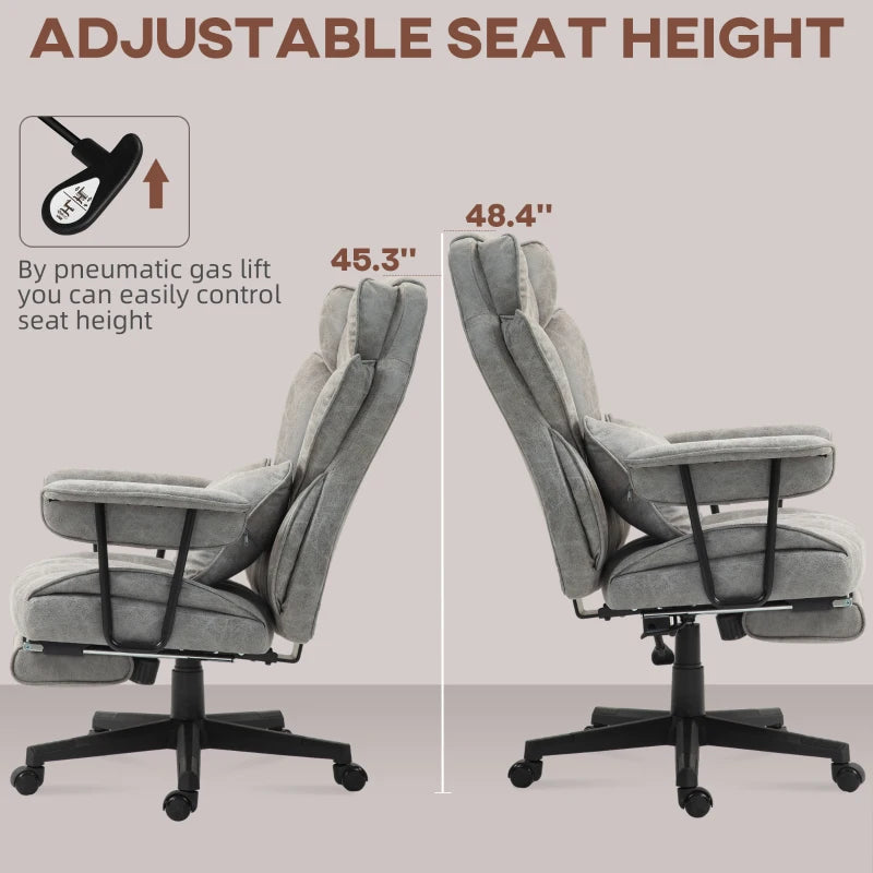Ergonomic Executive Office Chair with Foot Rest, Lumbar Support, Reclining Feature & Wide Seat - Stylish Grey Design