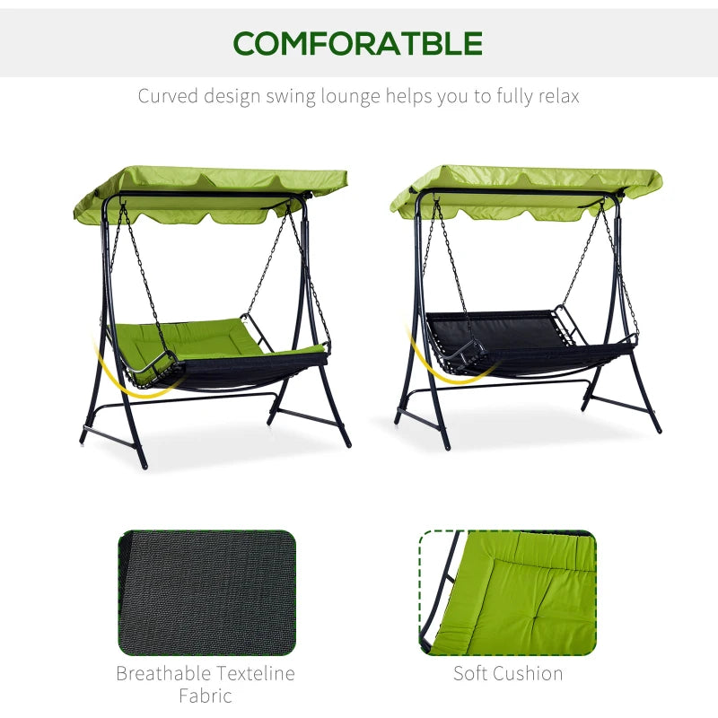 Green 2-Seater Garden Swing Lounger with Adjustable Canopy