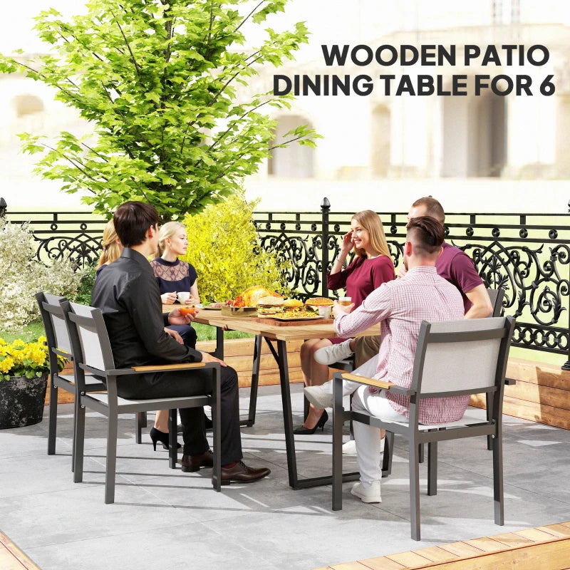 Large Outdoor Dining Table for 6 - 175x80 cm Fir Wood with Parasol Hole, Brown