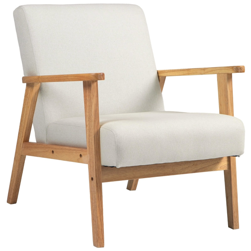 Stylish Cream White Fabric Accent Chair with Rubber Wood Frame and Comfortable Padded Cushion for Living Room