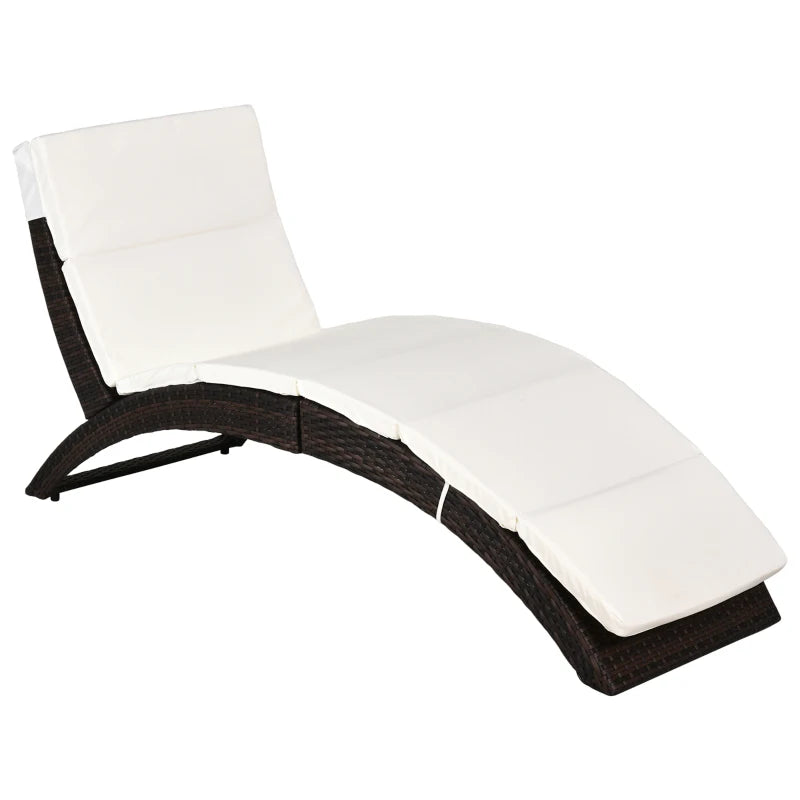 Brown Foldable Rattan Sun Lounger with Cushion