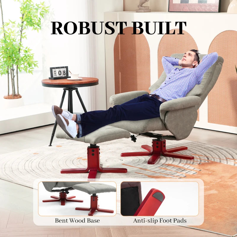 Grey Faux Microfibre Leather Manual Recliner with Footstool Set for Ultimate Comfort
