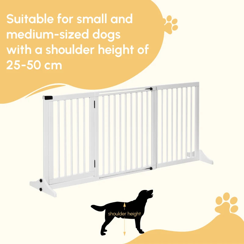 Adjustable Wooden Dog Gate - Freestanding Indoor Dog Fence Barrier, 3 Panels, Lockable, 71H x 113-166W cm, White