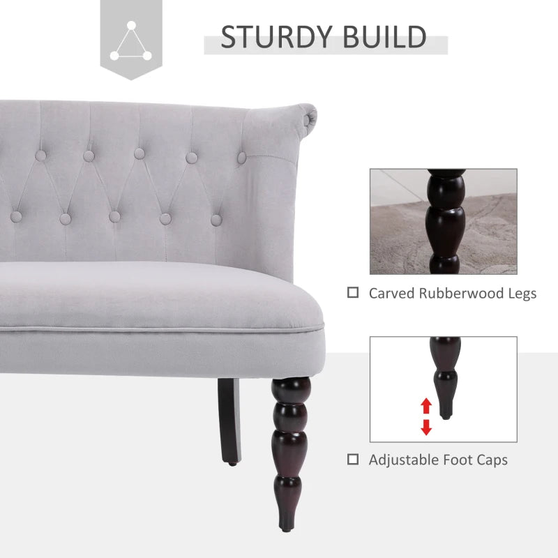 Vintage Button Tufted Chaise Lounger Sofa, Compact 2-Seater with Carved Legs for Bedroom or Living Room, Grey