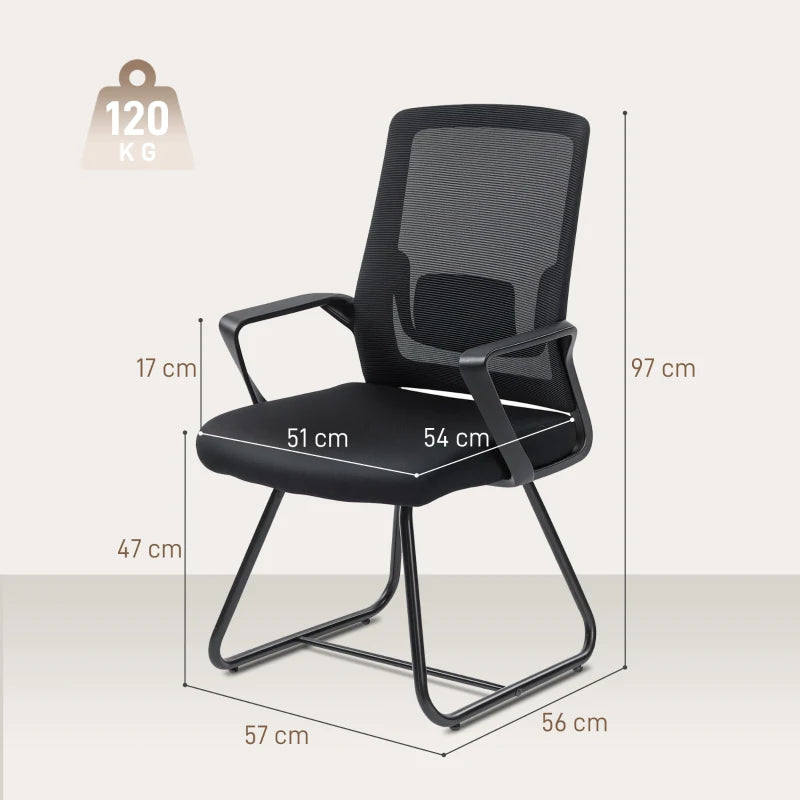 Ergonomic Desk Chair No Wheels - Mesh Back Office Chair with Lumbar Support & Metal Base for Waiting & Conference Rooms - Black
