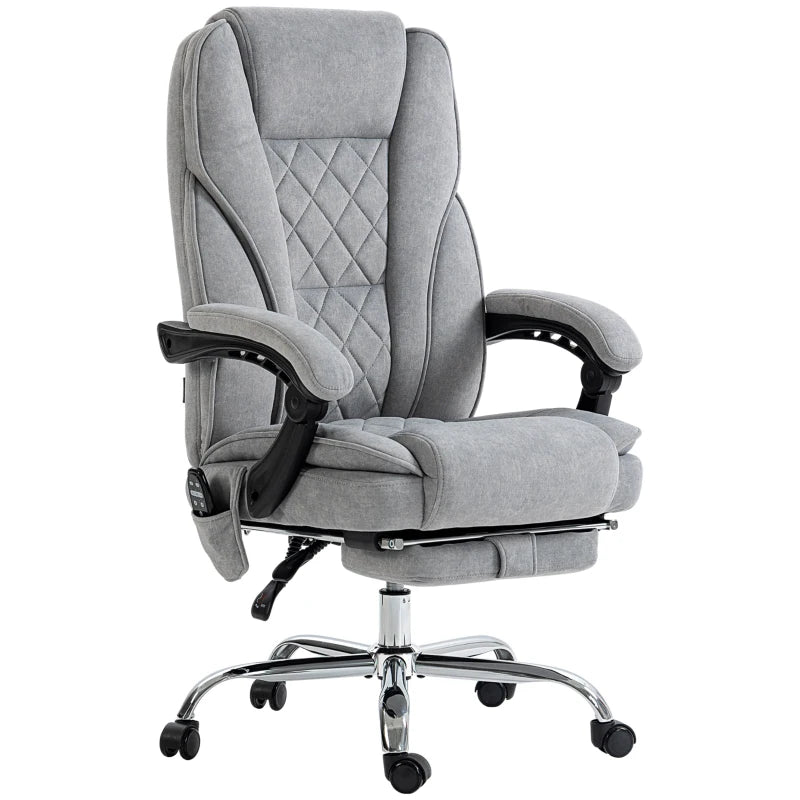Vinsetto Heated Reclining Massage Office Chair with Adjustable Height & Footrest - Ergonomic Grey Computer Chair