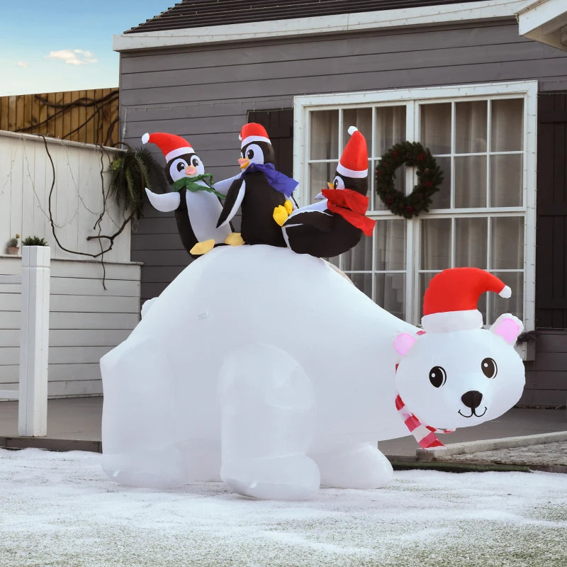 5ft LED Lighted Outdoor Christmas Inflatable Polar Bear with Penguins - Giant Yard Decoration for Home & Garden Parties