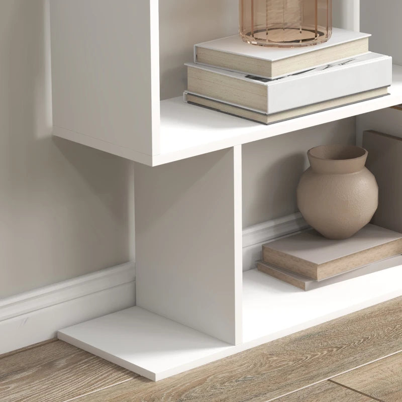 6-Tier S-Shaped Bookcase - Modern White Storage Unit & Display Shelf for Living Room, Bedroom, Home Office, Plants