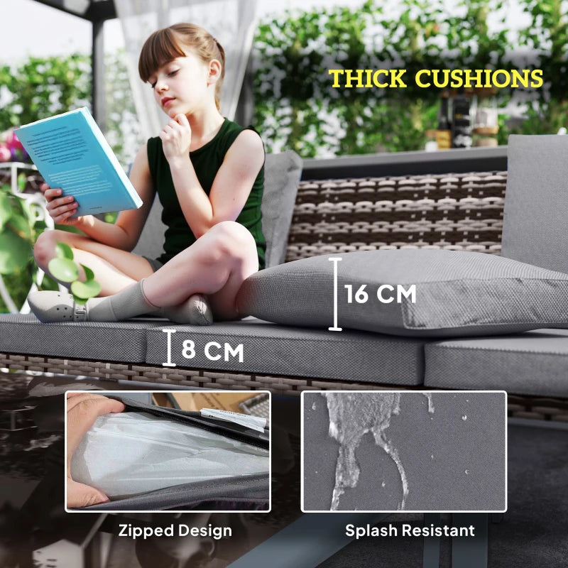 Grey Six-Piece Rattan Garden Sofa Set - Outdoor Furniture for Patio and Backyard