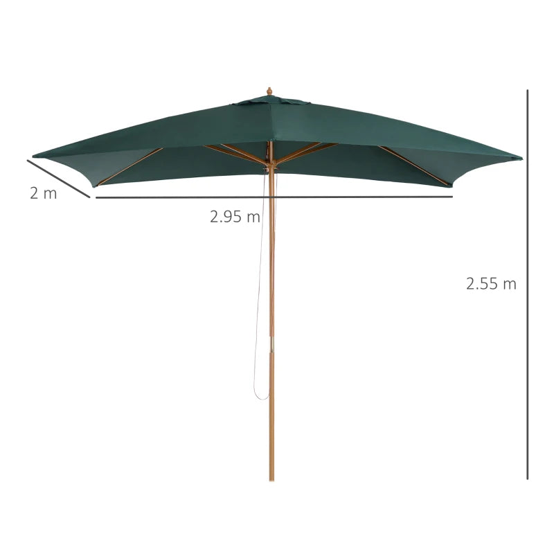 Green 2 x 3m Wooden Garden Sun Shade Umbrella