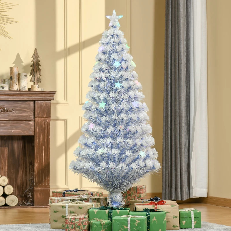 5FT Pre-Lit Artificial Fibre Optic Christmas Tree with LED Lights - Easy Storage Seasonal Decoration in White & Blue