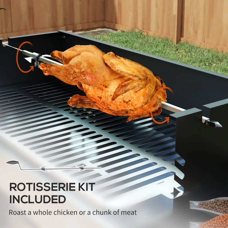 Charcoal BBQ Rotisserie Grill with 3-Level Grate & Side Shelves - Black