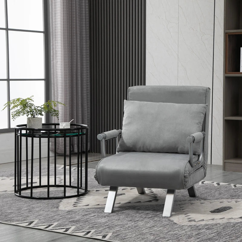Grey Suedette Adjustable Back Futon Sofa Chair for Stylish Living Room Comfort