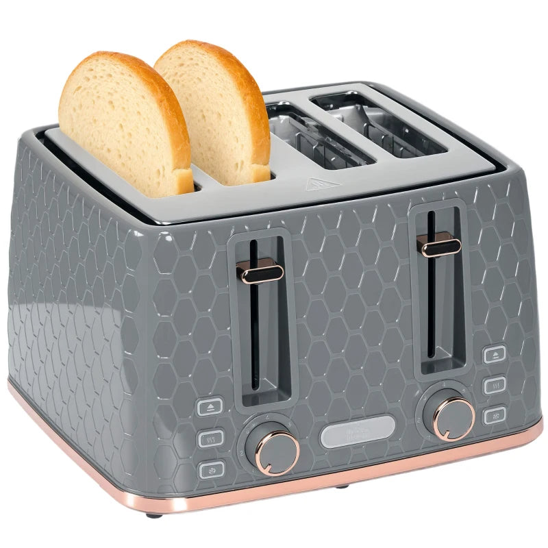 Premium Four-Slice Honeycomb Toaster in Grey - Stylish, Efficient, Perfect for Family Breakfasts, Easy to Clean, Modern Design