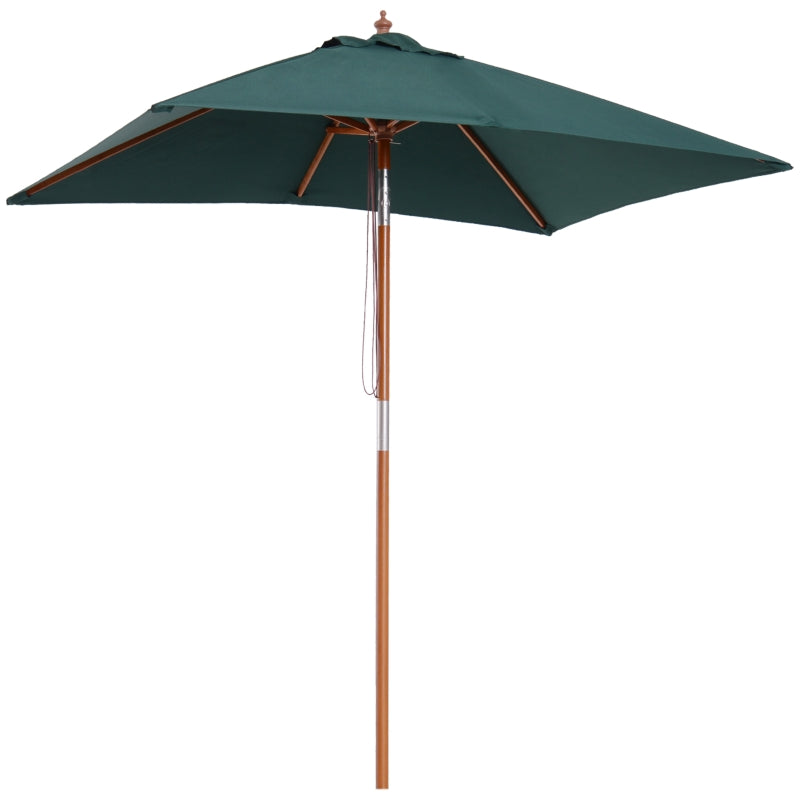 Green Tilting Garden Parasol Umbrella with Wood and Bamboo Frame