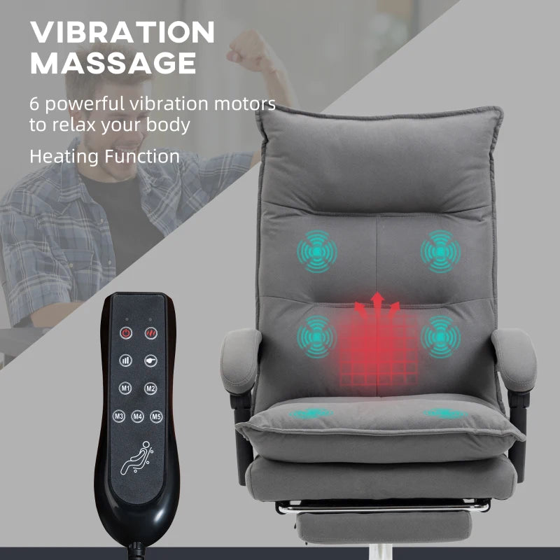 Vinsetto Grey Massage Office Chair with Footrest, 6-Point Massage & Heat, 155° Recline, Thick Padding for Home Comfort