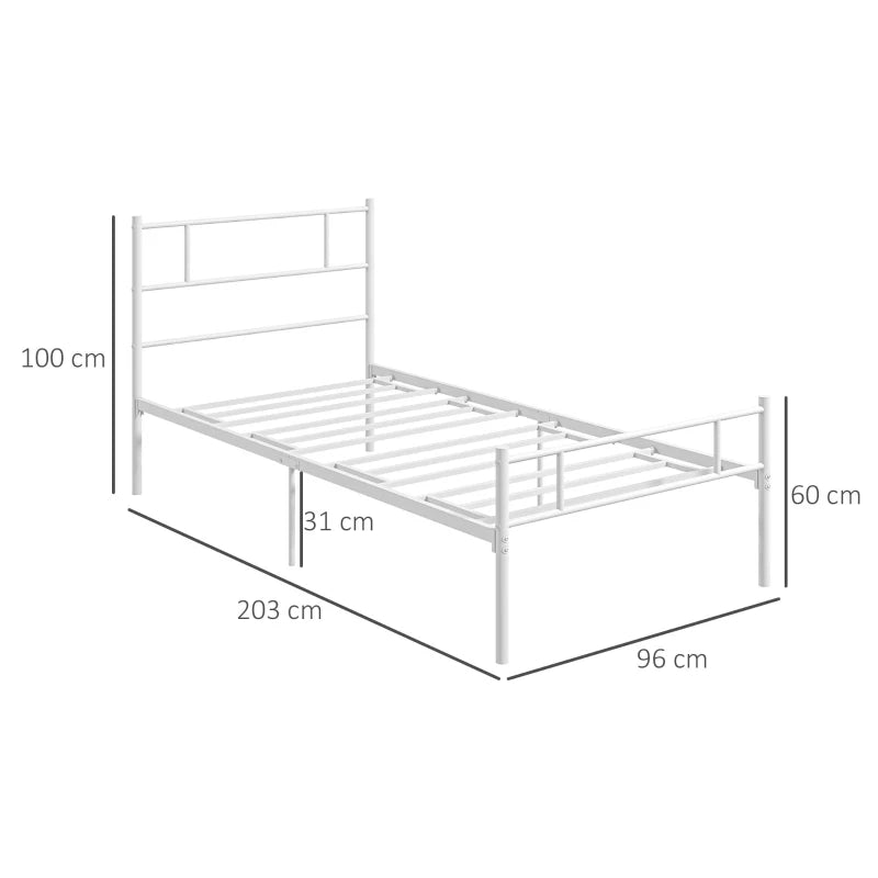 Stylish Metal Single Bed Frame with Headboard & Footboard - Durable Slat Support & 31cm Underbed Storage Space