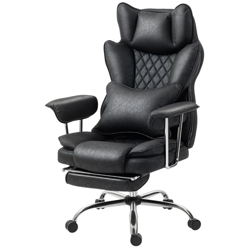 Leathaire Black Reclining Office Chair with Lumbar Support Pillow - Ergonomic Comfort for Home & Office Use