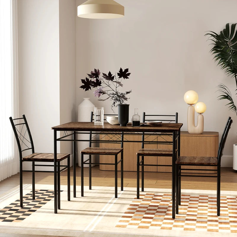 Stylish Five-Piece Minimalist Dining Set - Oak-Effect Table with Black Chairs for Modern Home Decor