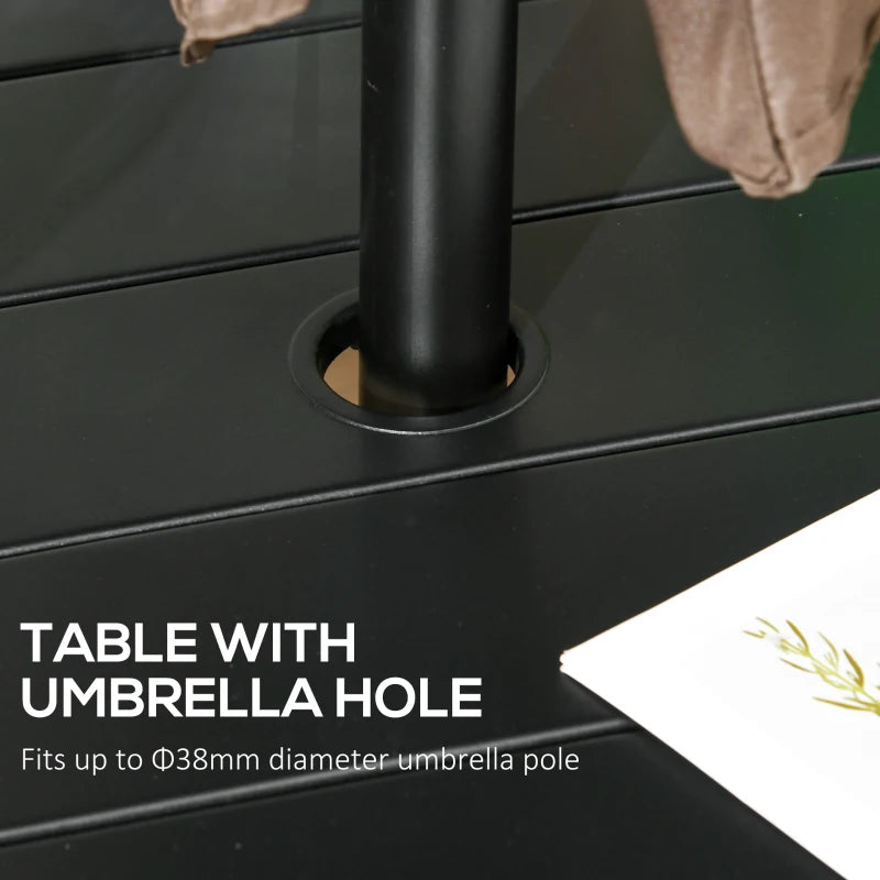 Black Round Outdoor Dining Table for Four with Parasol Hole