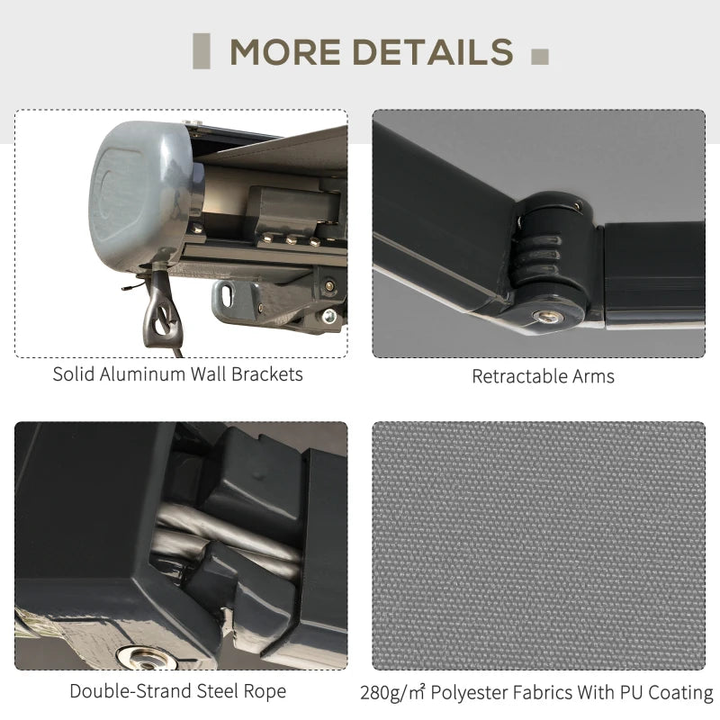 3.5m x 3m Full Cassette Electric Awning With Manual Hand Crank - Grey With Remote Control