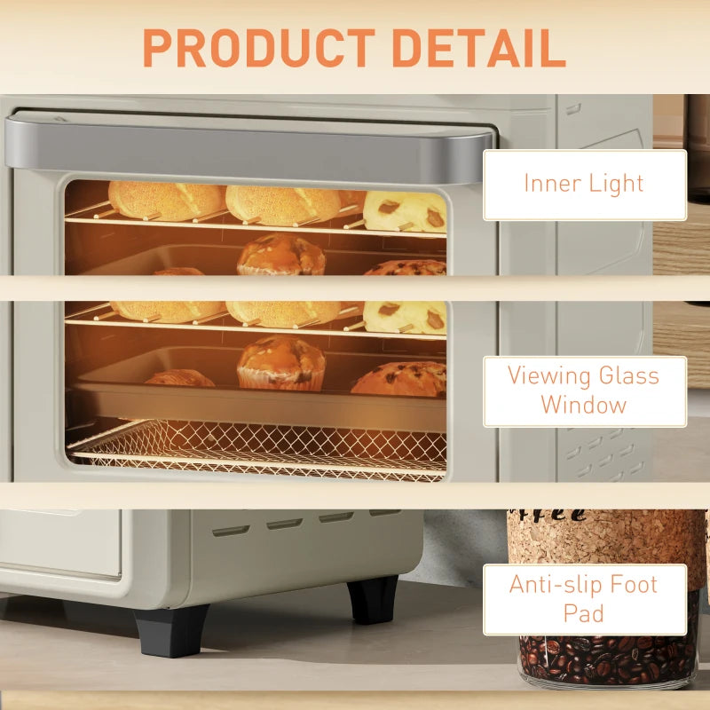 10L Cream White Air Fryer Oven - Oil Free Cooking, Grill, Roast & Bake, 1000W, Adjustable Temp & Timer, Dishwasher Safe